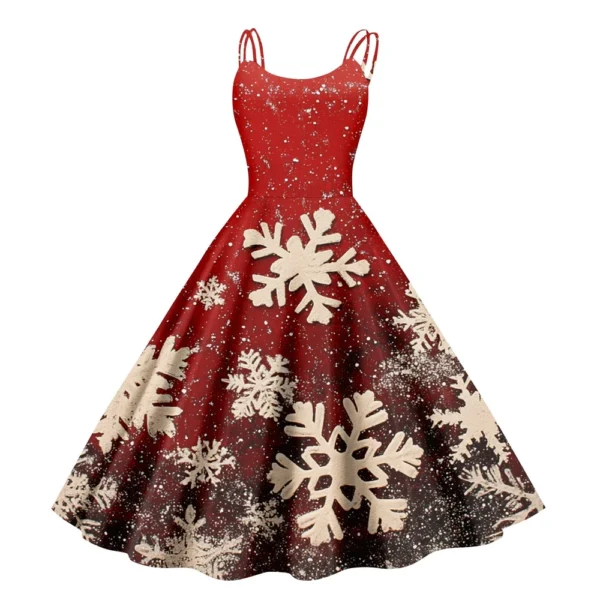 Women's Christmas Snowflake Print Sexy Slim Off Shoulder Punk Retro Dress - Image 34