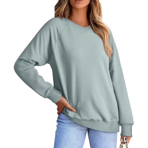 Women's Fashion Sweatshirt V-neck Long Sleeve Solid Color Casual Loose Pullover - Image 8