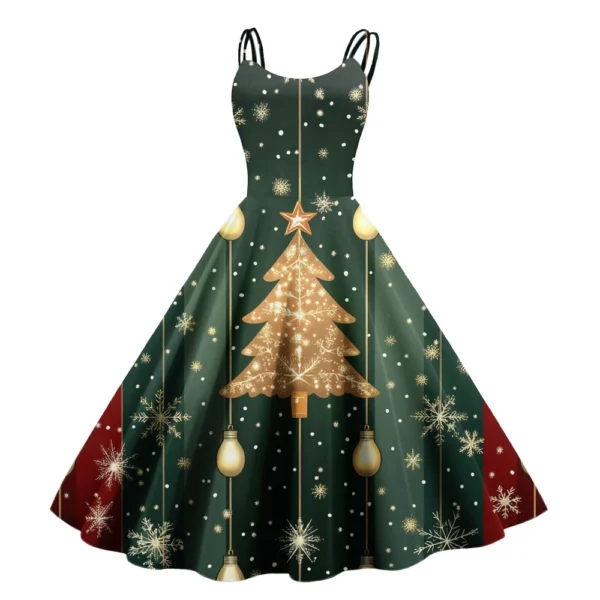 Women's Casual Fashion Christmas Print Sexy Off Shoulder Punk Retro Dress Retro - Image 20