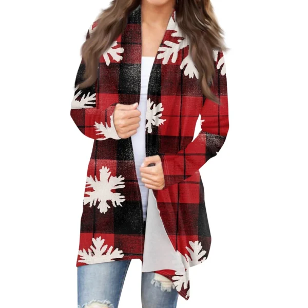 Women's Fashion Casual Christmas Print Mid-Length Cardigan Jacket - Image 3