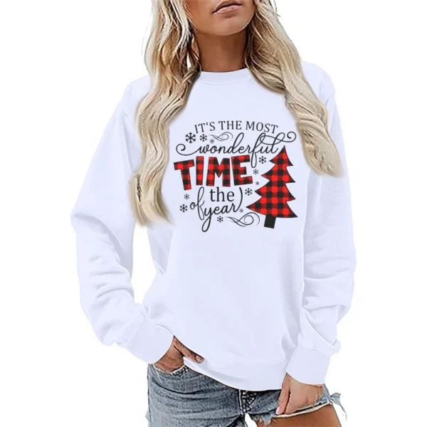 Women's Fashion Casual Round Neck Loose Long Sleeve Solid Color Sweatshirt - Image 31