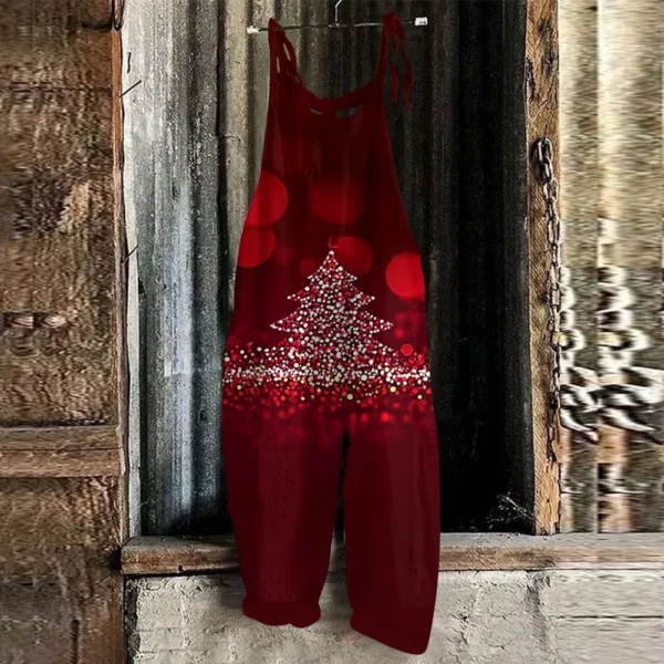 Women's Loose Print Casual Christmas Vintage Jumpsuit Shoulder Strap - Image 28