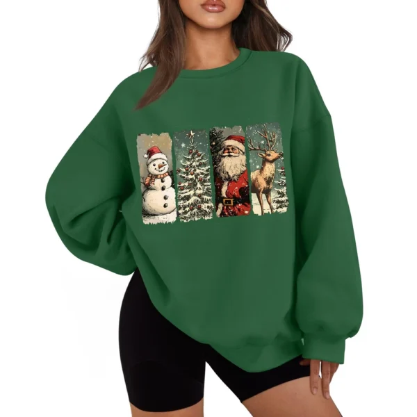 Women's Casual Fashion Long Sleeve Christmas Print Round Neck Sweatshirt Top - Image 26