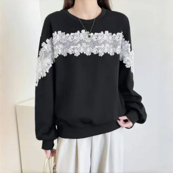 Splicing lace contrasting loose shirt top women - Image 16