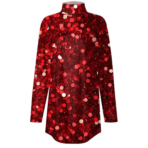 Women's Casual Christmas High Neck Pullover Long Sleeve Fashion Printed T-Shirt - Image 10