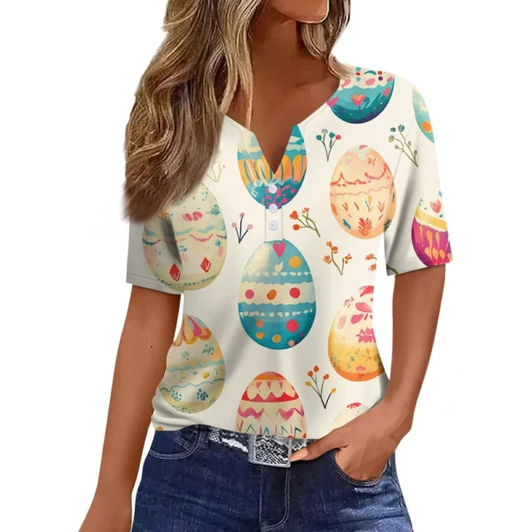 Women's T Shirt Print Button Short Sleeve Daily Weekend Fashion Basic V- Neck - Image 5