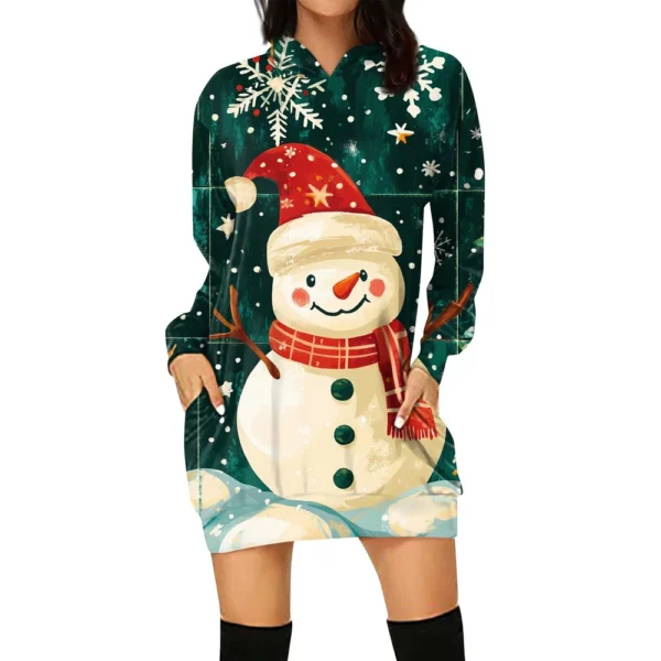 Ladies' Loose Casual Pocket Long Sleeved Hoodie Christmas Printed Sweatshirt - Image 35