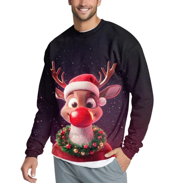 Men's Casual Fashion Comfortable Christmas Deer Printed Round Neck Pullover - Image 9