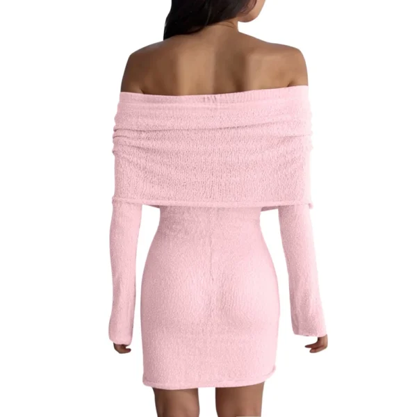 Women's Dresses Sexy Short Knit Hollow One Neck Long Sleeve Dresses - Image 8