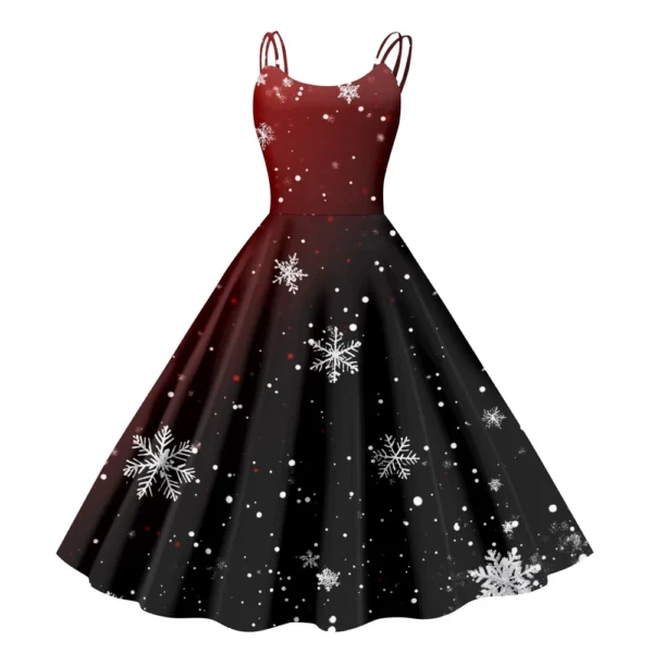 Women's Christmas Snowflake Print Sexy Slim Off Shoulder Punk Retro Dress - Image 19