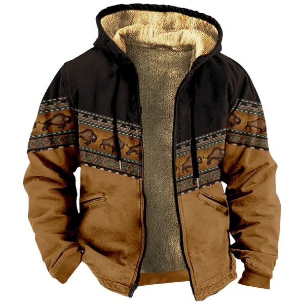 Men's Winter Print Jacket Men's Casual Trend Zipper Hooded Jacket - Image 23