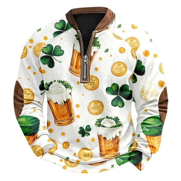 Men's St. Patrick's Day Vintage Casual Zip Sweatshirt Outdoor Casual Top - Image 38
