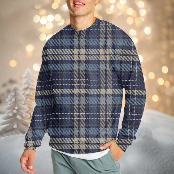 Men's Casual Fashion Comfortable Plaid Round Neck Pullover Sweatshirt Sweatshirt - Image 13