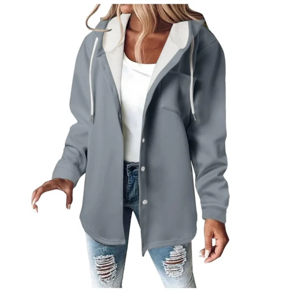 Fleece Hoodies For Women Warm Print Sweatshirt Button Lined Drawstring Hooded - Image 35