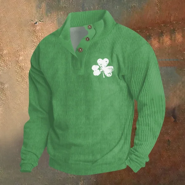 Knit Printed 3 Button - Corduroy Men's Standing Collar Pocket Sweatshirt - Image 22