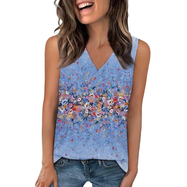 Tank Top Women Casual Printed Soft Summer V Neck Sleeveless Tops - Image 10