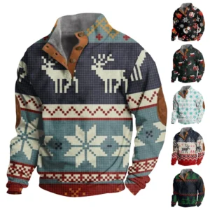 Men's Buttoned Sweatshirt With European And American Autumn/winter Printed Long