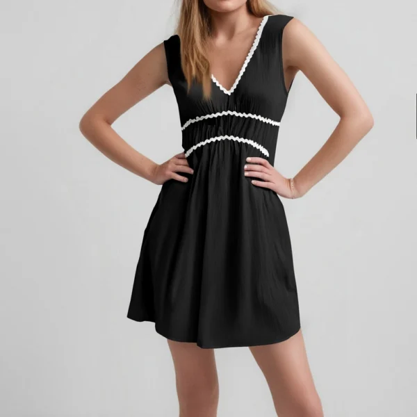 Women's Fashion Casual V-Neck Sleeveless Waist Splicing Dresses - Image 7