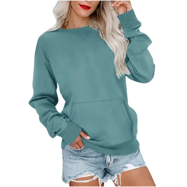 Women's Fashion Solid Color Round Neck Loose Top Long Sleeve Loose Sweatshirt - Image 23