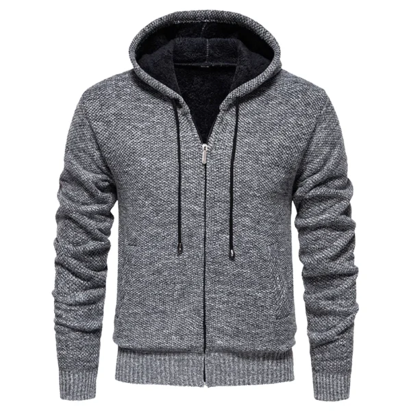 Men's Sweater With Thick Velvet Casual Knit Sweater, Fashionable Hooded Jacket - Image 5