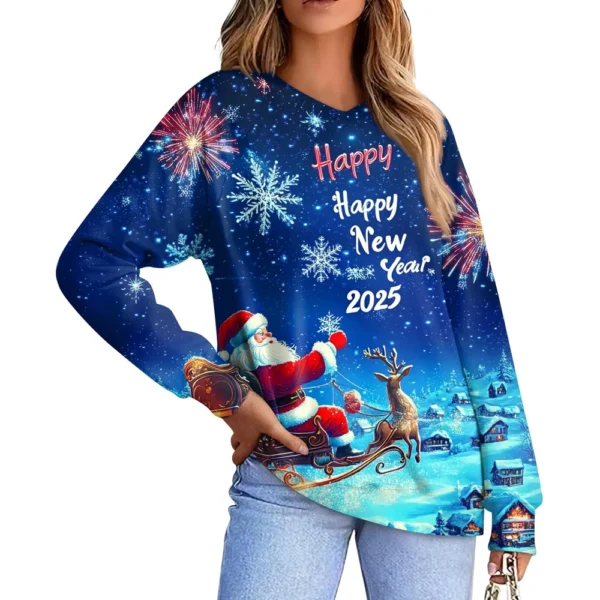 Women's Casual Fashion Comfortable Raglan Sleeve V-Neck Christmas Print - Image 26