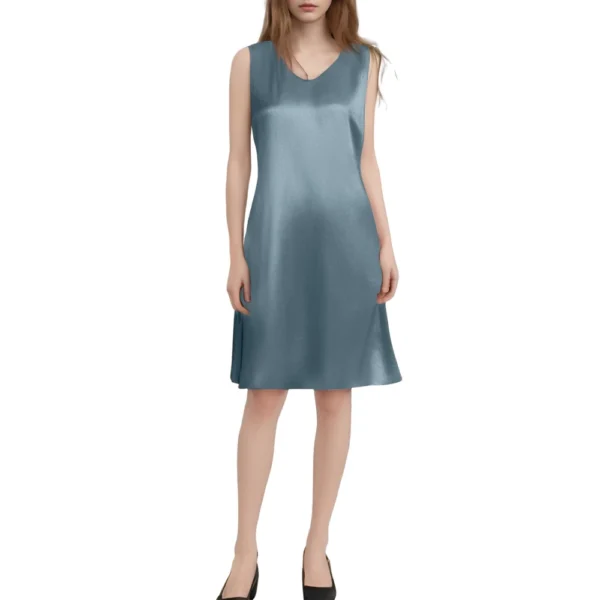 Women's Dress Satin Long Knee Length Summer Large Size Solid Color V-Neck Skirt - Image 12