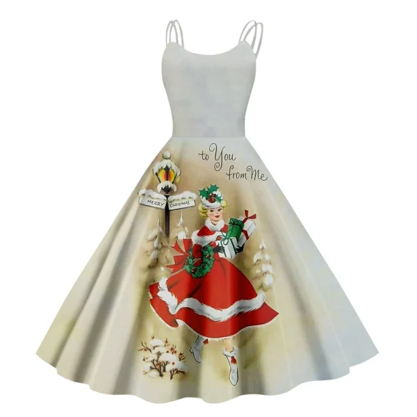Christmas ladies casual fashion flower print sexy off shoulder punk retro skirt - Image 2