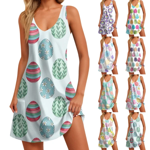 Women's Sundresses Summer Loose Dresses Fashion Easter Printed Casual Dress
