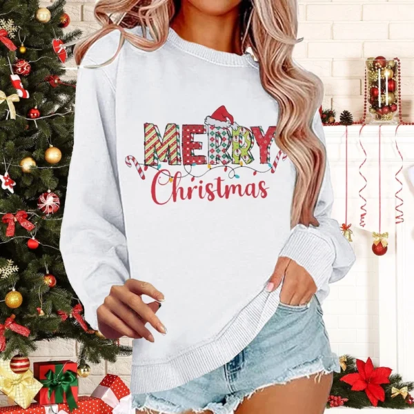Women's Casual Loose Solid Color Easter Print Round Neck Long Sleeve Hoodie - Image 31