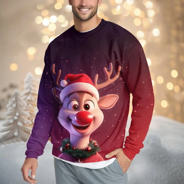 Men's Casual Fashion Comfortable Christmas Deer Printed Round Neck Pullover - Image 28