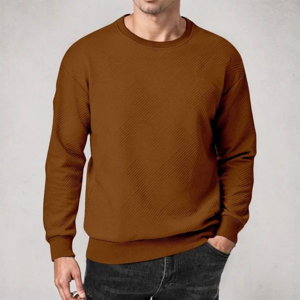 Men's Crewneck Sweatshirt Casual Long Sleeve Geometric Textured Sweatshirt - Image 19
