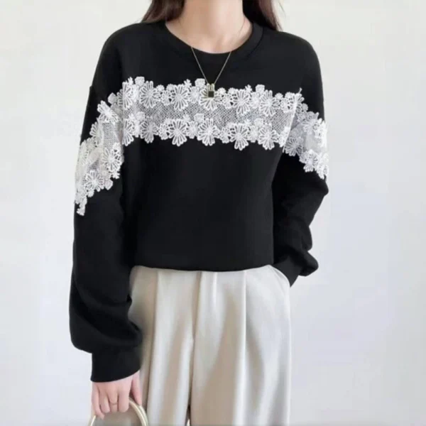 Splicing lace contrasting loose shirt top women - Image 13