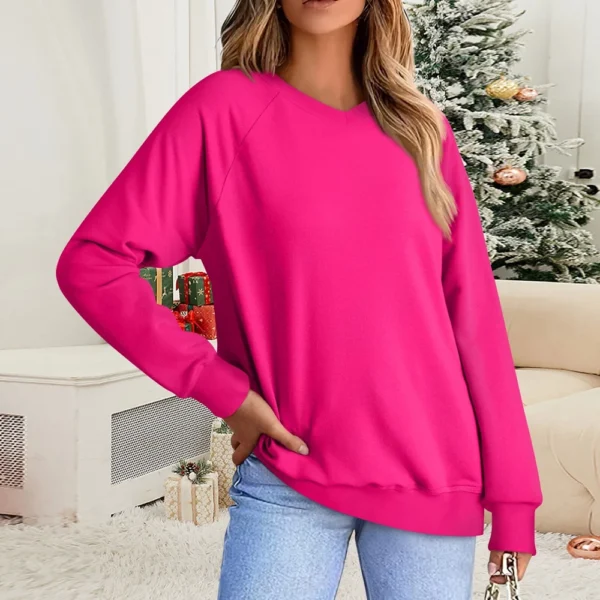 Women's Fashion Sweatshirt V-neck Long Sleeve Solid Color Casual Loose Pullover - Image 19