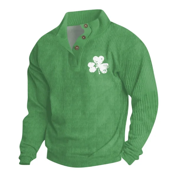 Knit Printed 3 Button - Corduroy Men's Standing Collar Pocket Sweatshirt - Image 2