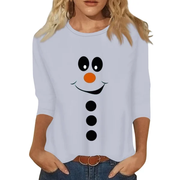 Women's Christmas Casual Round Neck T-Shirt Printed 3/4 Sleeve Loose Ladies Top - Image 6