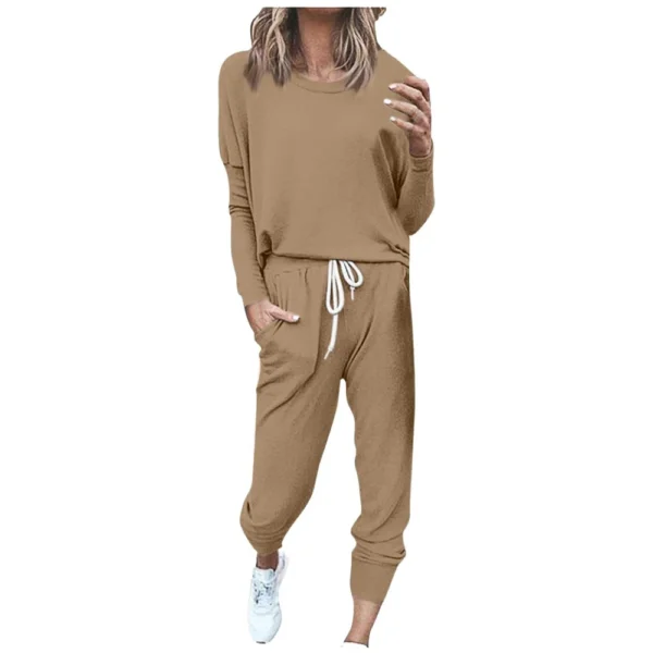 Women's Sportswear 2-piece Crewneck Jogger Sweatpants Yoga Workout Tracksuit Set - Image 24