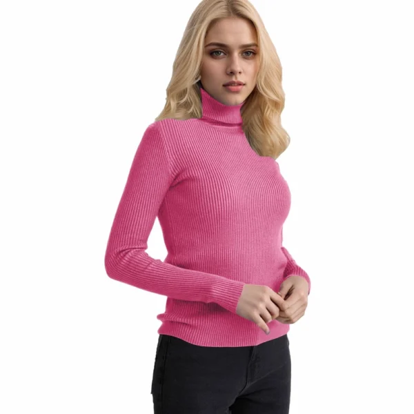 Women's Fashion Casual Solid Color Versatile Knitted High Neck Pullover Sweater - Image 3