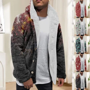 Men'S Winter Zipper Hooded Fleece Sweatshirt With Patch Pocket Casual Jacket