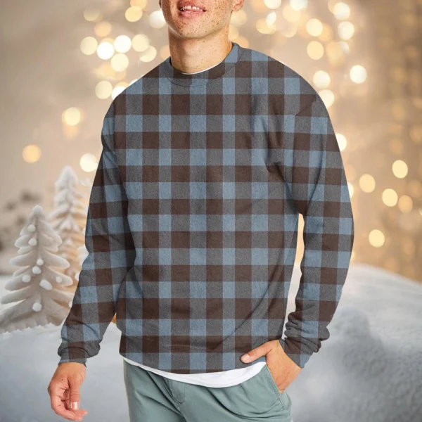 Men's Casual Fashion Comfortable Plaid Round Neck Pullover Sweatshirt Sweatshirt - Image 34