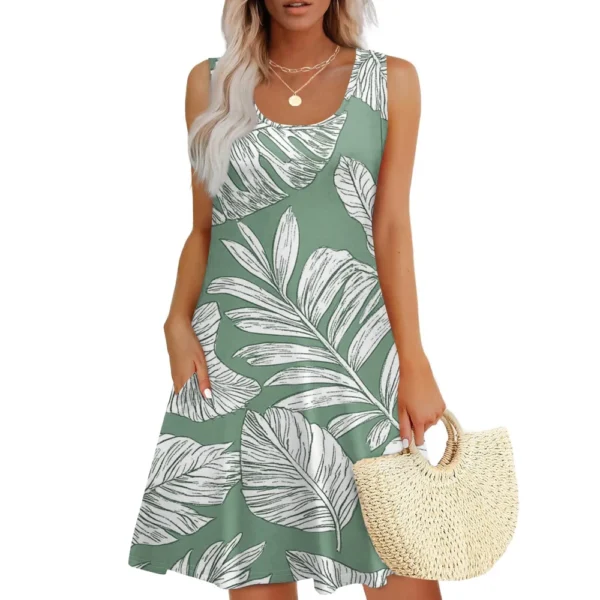 Women's Casual Fashion U-neck Sleeveless Print Dress - Image 19
