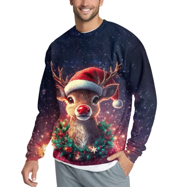 Men's Casual Fashion Comfortable Christmas Deer Printed Round Neck Pullover - Image 17