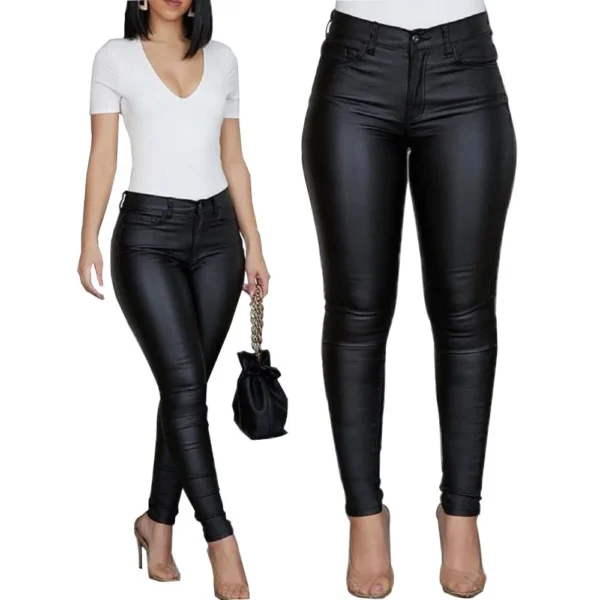 Solid color PU leather pants casual women's trousers - Image 6