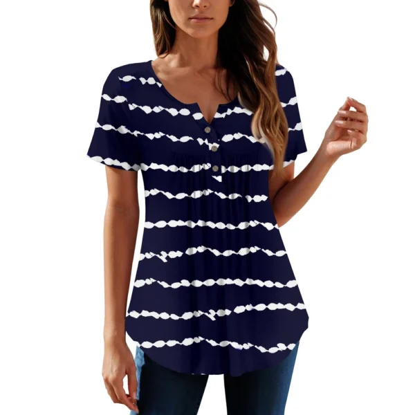 Women Tunic Tops Dressy Casual Summer Short Sleeve Shirts Loose Fit Pleated - Image 34