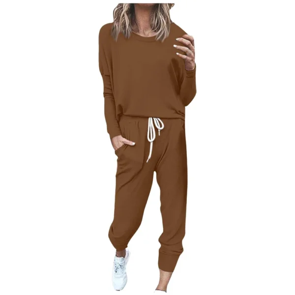 Women's Sportswear 2-piece Crewneck Jogger Sweatpants Yoga Workout Tracksuit Set - Image 12