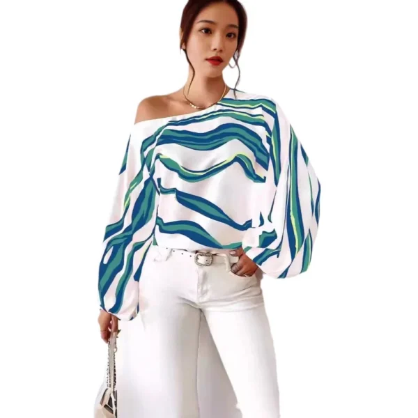 Women's Off-Shoulder Printed Loose Women's Shirt - Image 5
