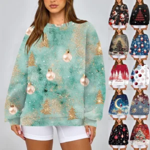 Women's Fashion Casual Round Neck Loose Long Sleeve Solid Color Sweatshirt