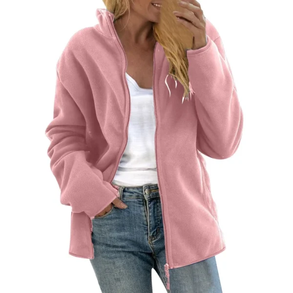 Women's Loose Casual Solid Color Lambswool Stand Up Collar Cardigan Jacket Long - Image 28