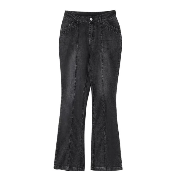 Women's Solid Color Patchwork Denim Low Waisted Cracked Horn Pants - Image 9