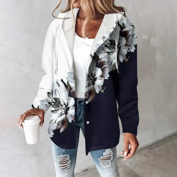 Hoodies For Women Winter Warm Sweatshirt Button Drawstring Hooded Print Jacket - Image 13