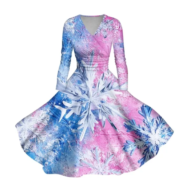 Women's Casual V-Neck Slim Fashion Christmas Long Sleeve Printed Dresses - Image 20